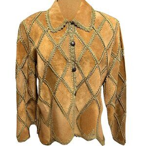 Double D Ranch Gold Leather and Crochet Jacket- Pre-Owned Like New